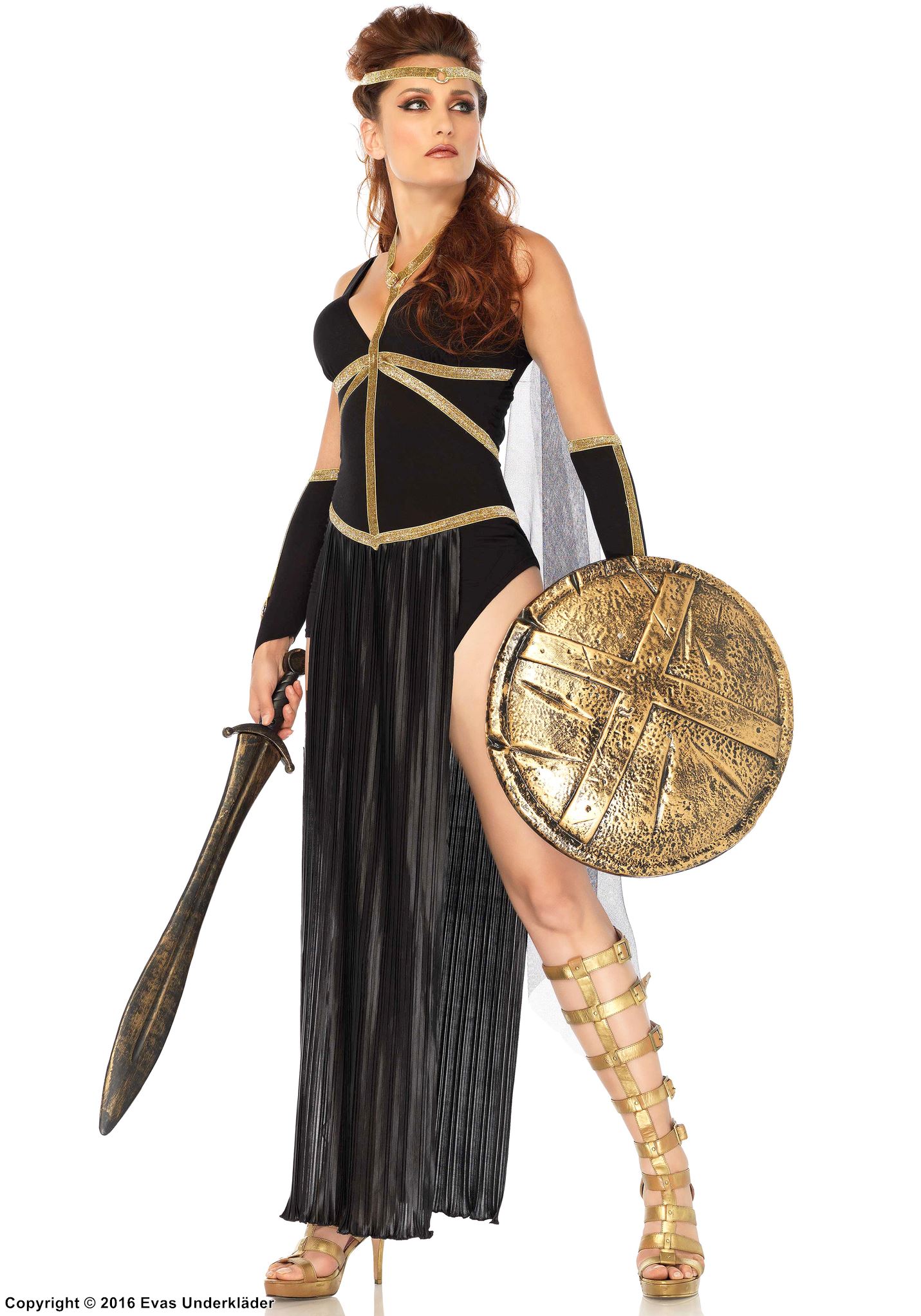 Antikk romersk kvinnelig kriger, kostyme-romper, halsbånd, nøkkelhull, folder